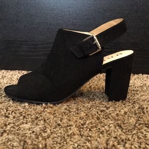 4in black suede wedge heel
